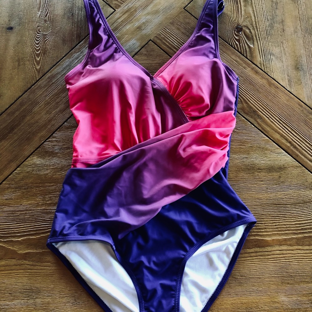Pink and purple one piece swimming suit